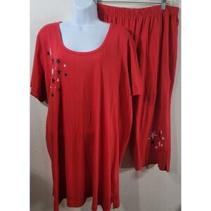 Roaman's Red White Blue Stars 2 Piece Outfit 1X 22W 24W Plus Lightweight Cropped